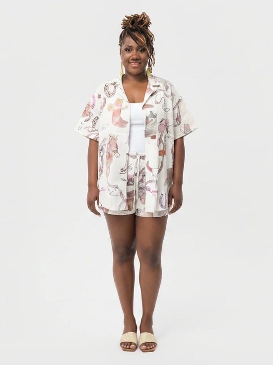 Other - Womens Printed Short Pajama Set - White with Pink Accents